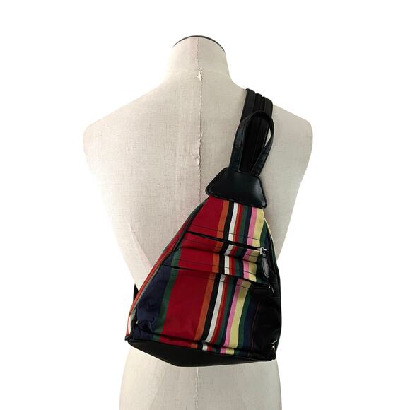 Villager by Liz Claiborne Womens Vintage 90s Striped Triangle Backpack Sling Bag - Picture 2 of 16